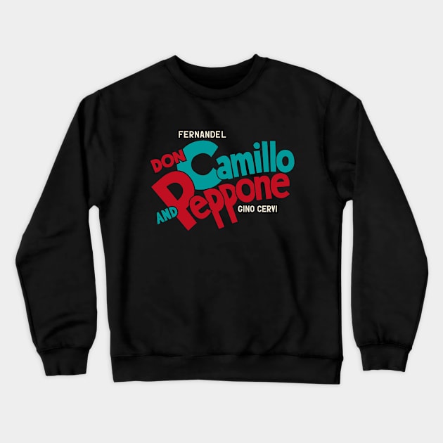 Don Camillo and Peppone Typography Design Crewneck Sweatshirt by Boogosh